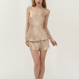 Ensemble pyjama caraco en pure soie pour femme, couleur champagne