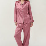 Pyjama en soie à manches longues et pantalon pour femme, couleur rose poudré