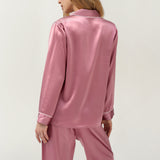 Pyjama en soie à manches longues et pantalon pour femme, couleur rose poudré