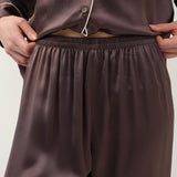 Pyjama en soie à manches longues et pantalon pour femme, couleur café