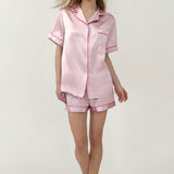 Kurzarm- und Shorts-Pyjama-Set aus Seide für Damen in blassem Lavendel
