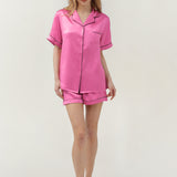 Ensemble pyjama en soie à manches courtes et short pour femme, rose