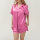 Ensemble pyjama en soie à manches courtes et short pour femme, rose