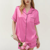Ensemble pyjama en soie à manches courtes et short pour femme, rose