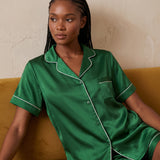 Women’s Short-Sleeve & Shorts Silk Pajama Set In Emerald Green