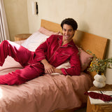 Men’s Long-Sleeve Silk Pajamas Set In Burgundy Red