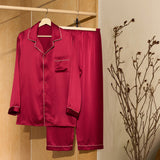 Men’s Long-Sleeve Silk Pajamas Set In Burgundy Red