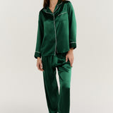 Women’s Long-Sleeve & Pants Silk Pajama In Green