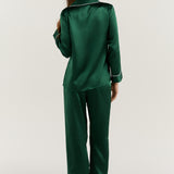 Women’s Long-Sleeve & Pants Silk Pajama In Green