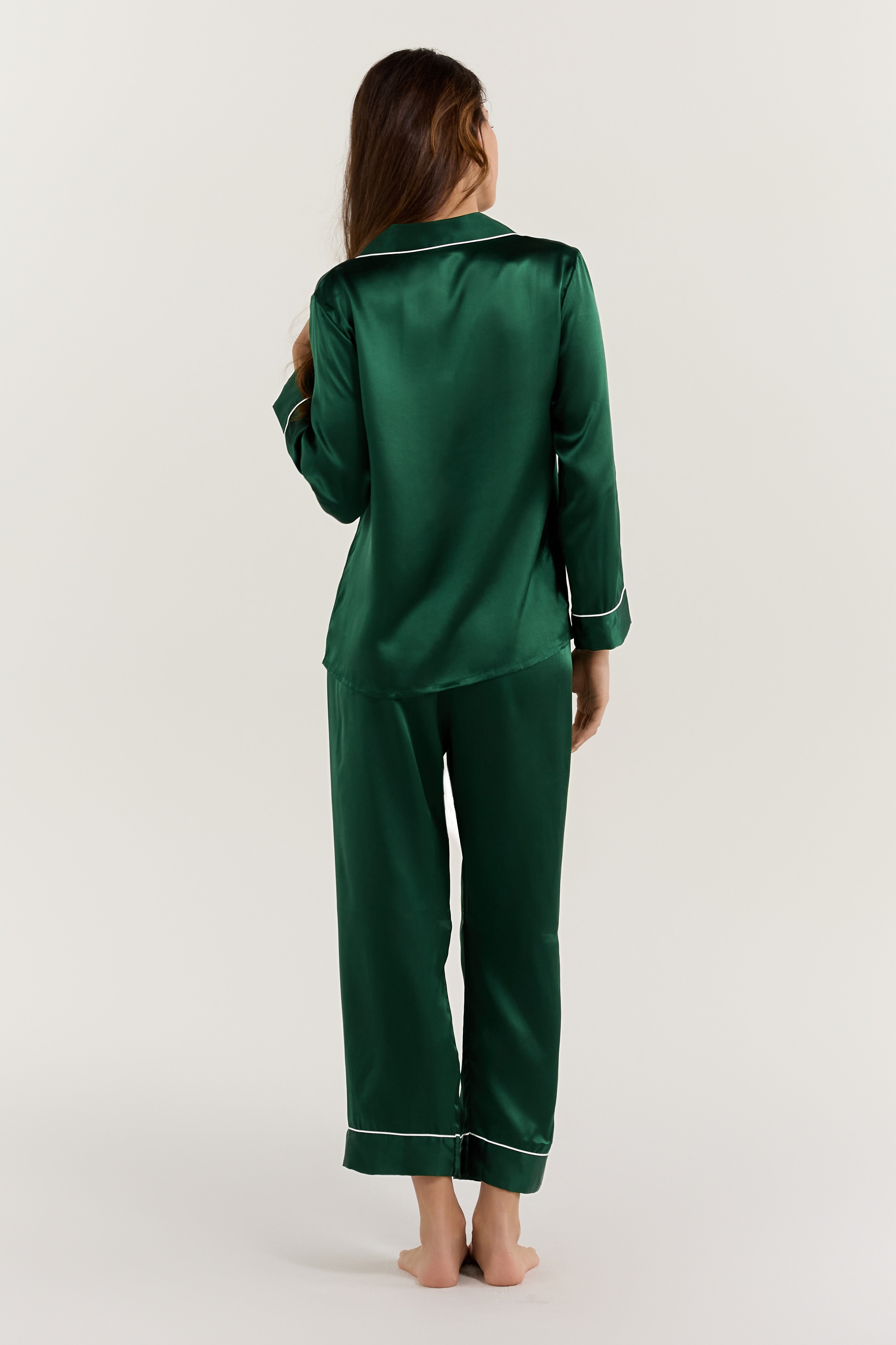 Women's Long-Sleeve Pants Silk Pajama In Green – Jasmisilk - Technical View
