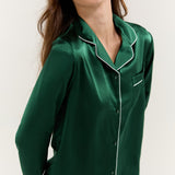 Women’s Long-Sleeve & Pants Silk Pajama In Green