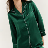 Women’s Long-Sleeve & Pants Silk Pajama In Green