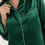 Women’s Long-Sleeve & Pants Silk Pajama In Green