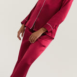 Women’s Long-Sleeve & Pants Silk Pajama In Burgundy Red