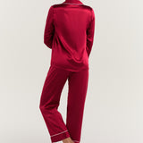 Women’s Long-Sleeve & Pants Silk Pajama In Burgundy Red