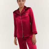 Women’s Long-Sleeve & Pants Silk Pajama In Burgundy Red