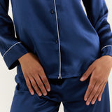 Women’s Long-Sleeve & Pants Silk Pajama In Navy Blue