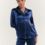 Women’s Long-Sleeve & Pants Silk Pajama In Navy Blue