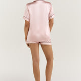 Women’s Short-Sleeve & Shorts Silk Pajama Set In Pale Pink