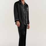 Men’s Long-Sleeve Silk Pajamas Set In Black