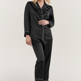 Women’s Long-Sleeve & Pants Silk Pajama In Black