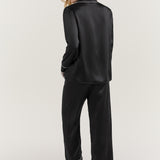 Women’s Long-Sleeve & Pants Silk Pajama In Black