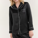 Women’s Long-Sleeve & Pants Silk Pajama In Black