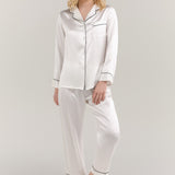 Women’s Long-Sleeve & Pants Silk Pajama In White