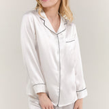 Women’s Long-Sleeve & Pants Silk Pajama In White