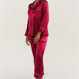 Women’s Long-Sleeve & Pants Silk Pajama In Burgundy Red