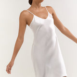 Pure Silk Spaghetti Strap Nightgown Slip Dress In White