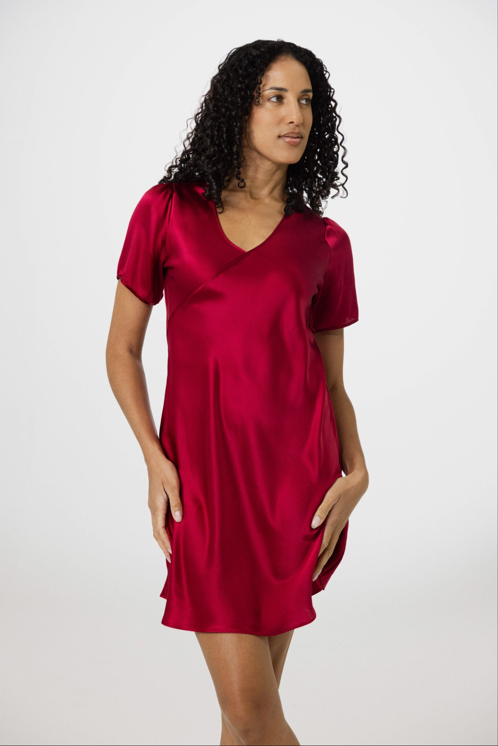 Jasmisilk Women’s Silk Lounge Night Dress In Burgundy Red L