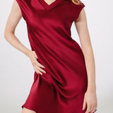 Soft Pure Silk Midi Nightgown for Women In Burgundy Red