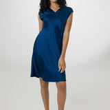 Soft Pure Silk Midi Nightgown for Women In Navy Blue