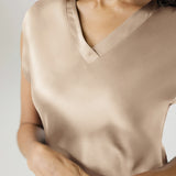 Chemise de nuit mi-longue en pure soie douce pour femme, rose pâle
