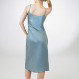 Pure Silk Spaghetti Strap Long Dress In Grayish Blue