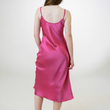 Pure Silk Spaghetti Strap Long Dress In Rose Pink