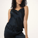 Women's Pure Silk Camisole Set with Back Tie In Black