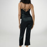 Women's Pure Silk Camisole Set with Back Tie In Black