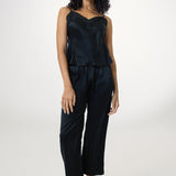 Women's Pure Silk Camisole Set with Back Tie In Black