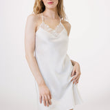 Women’s Soft Silk Lace V-Neck Nightgown In White