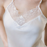 Women’s Soft Silk Lace V-Neck Nightgown In White