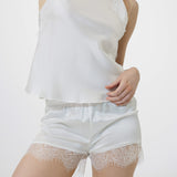 Silk Lace Camisole Pajama Set for Women In White