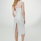 Pure Silk Slit Spaghetti Strap Nightgown In White