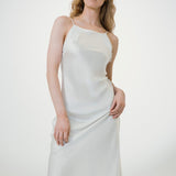 Pure Silk Slit Spaghetti Strap Nightgown In White