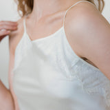 Pure Silk Slit Spaghetti Strap Nightgown In White