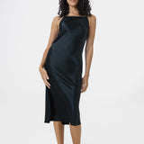 Pure Silk Slit Spaghetti Strap Nightgown In Black