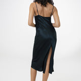 Pure Silk Slit Spaghetti Strap Nightgown In Black