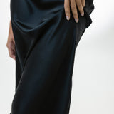 Pure Silk Slit Spaghetti Strap Nightgown In Black