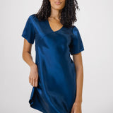 Women’s Silk Lounge Night Dress In Navy Blue